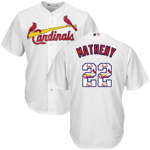 Cardinals #22 Mike Matheny White Team Logo Fashion Stitched MLB Jersey - Click Image to Close